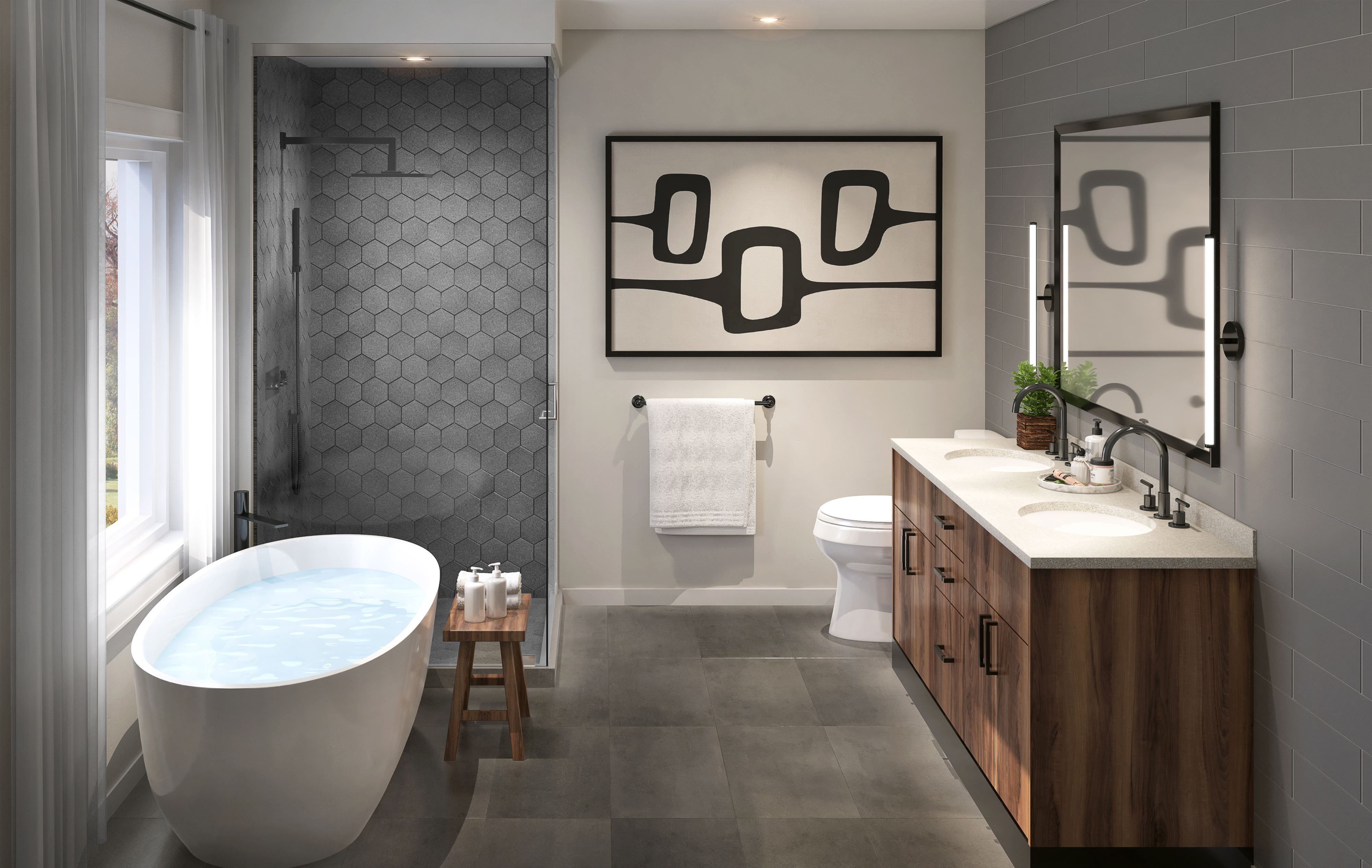 Spa-inspired ensuite bathroom with freestanding tub