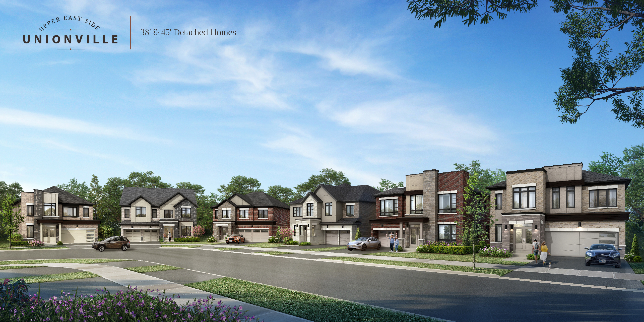 Artist's rendering of the 38' and 45' detached home streetscape at Upper East Side Unionville