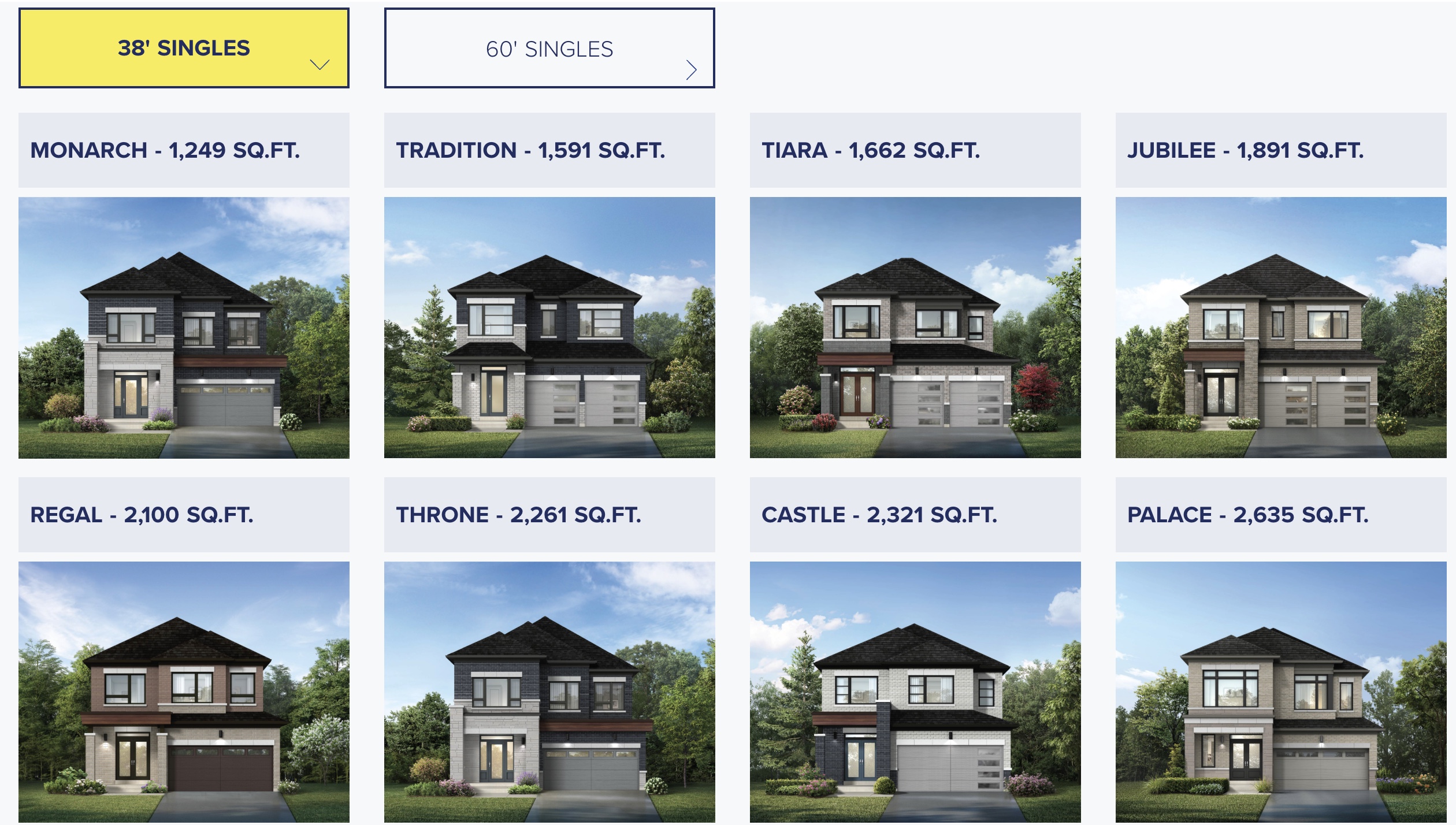 38 foot single family home designs including Monarch, Tradition, Tiara, Jubilee and more