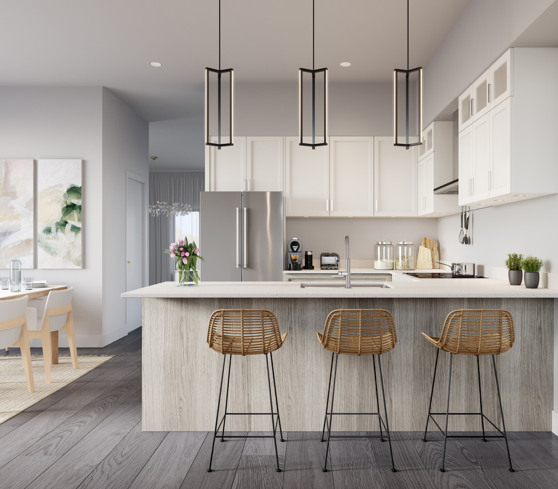 Artist's concept of an Ivylea kitchen with peninsula seating