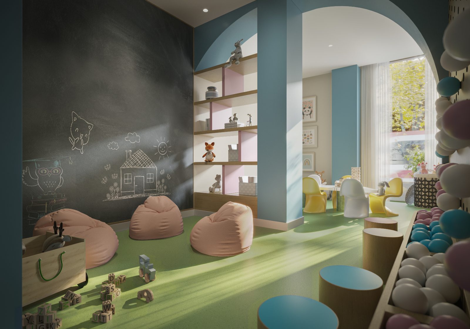Colourful kids club amenity room