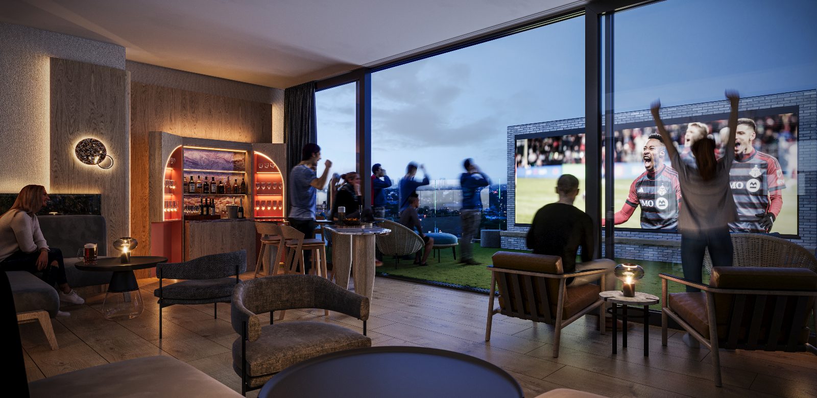 Indoor and outdoor rooftop theatre and sky lounge