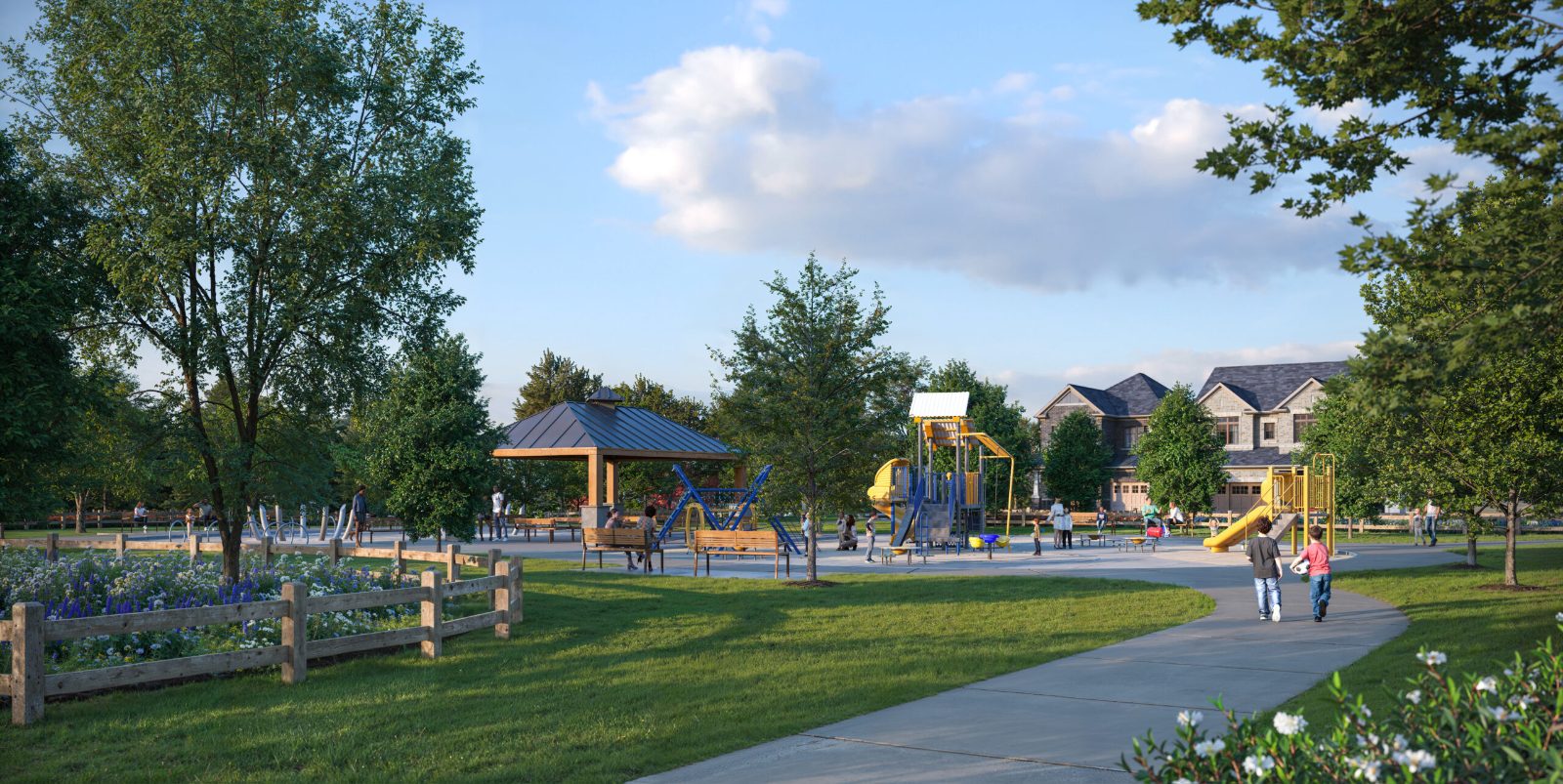 Community park with playground and pavilion at Park and Lake
