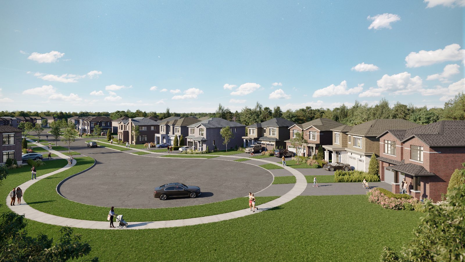 Rendering of a cul-de-sac streetscape at North Hill by Solmar