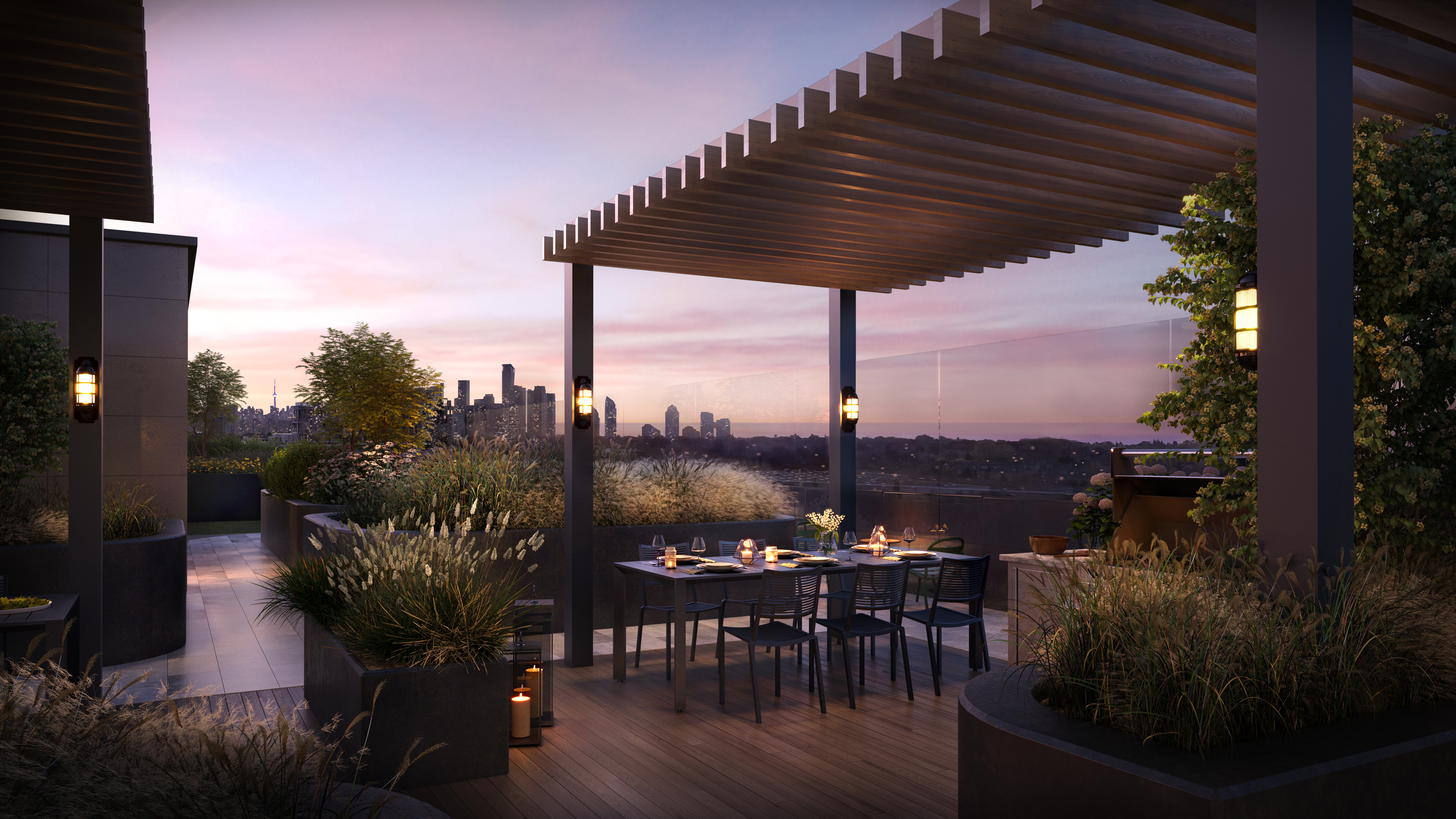 BLVD.Q outdoor terrace dining at sunset