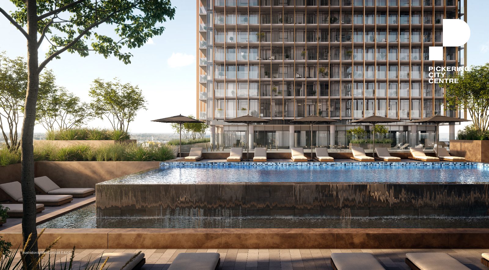 Rooftop infinity pool with lounge seating and city views