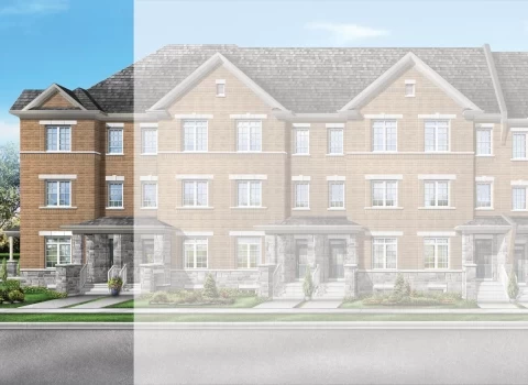 Artist's concept of the Siena 14 rear-lane townhome at Unity, Markham