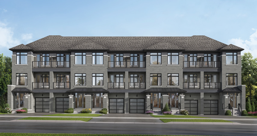 Three-storey traditional townhome streetscape