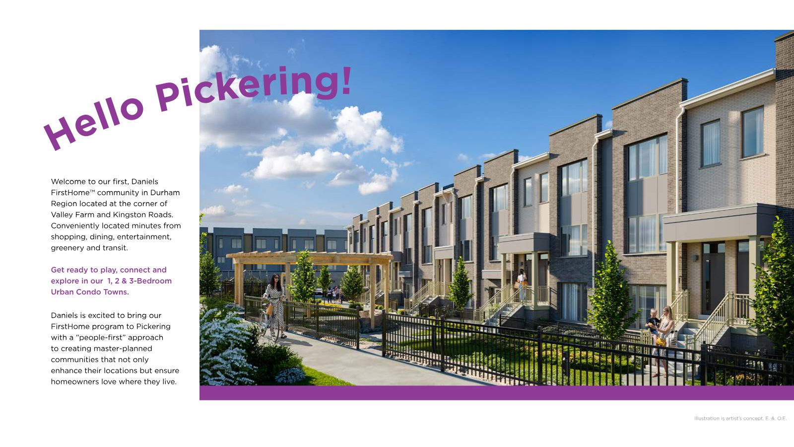 Rendering of the Daniels FirstHome Pickering townhome streetscape