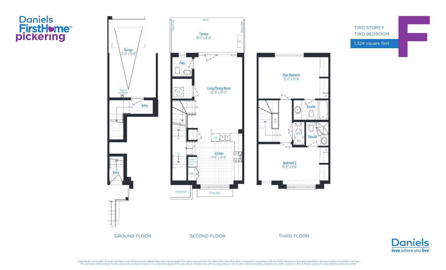Suite F floor plan — two storey, two bedroom
