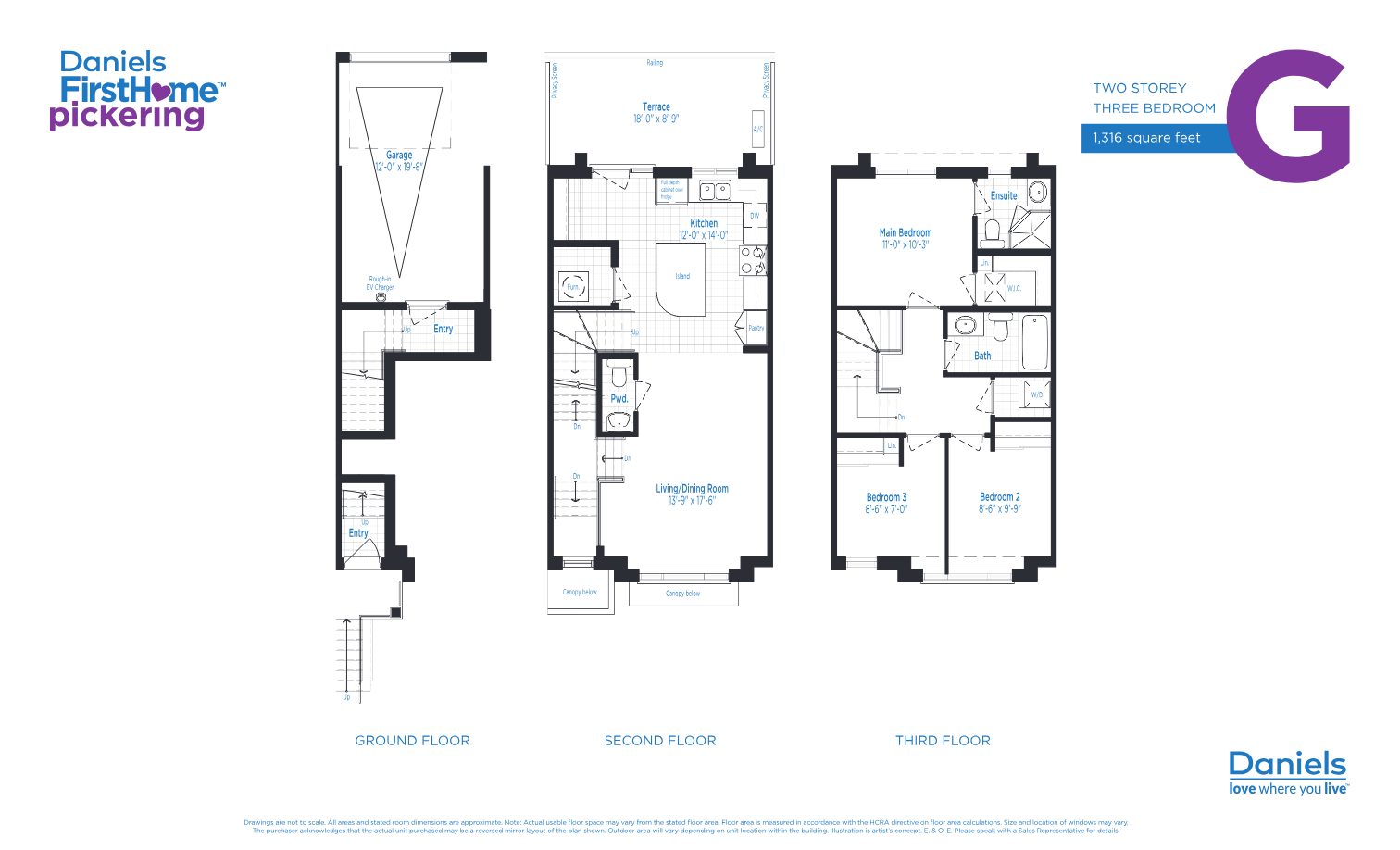 Suite G floor plan — two storey, three bedroom