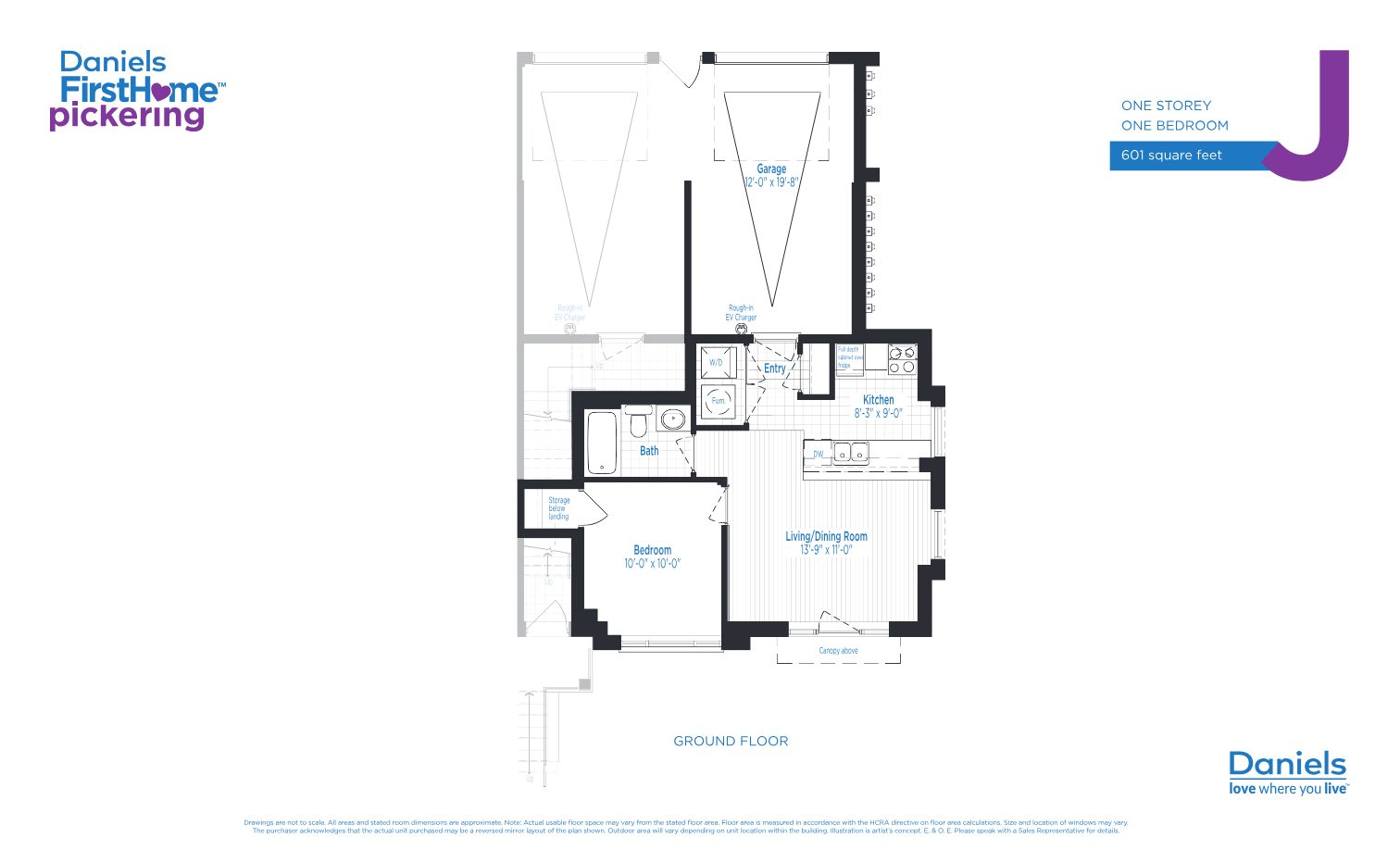 Suite J floor plan — one storey, one bedroom