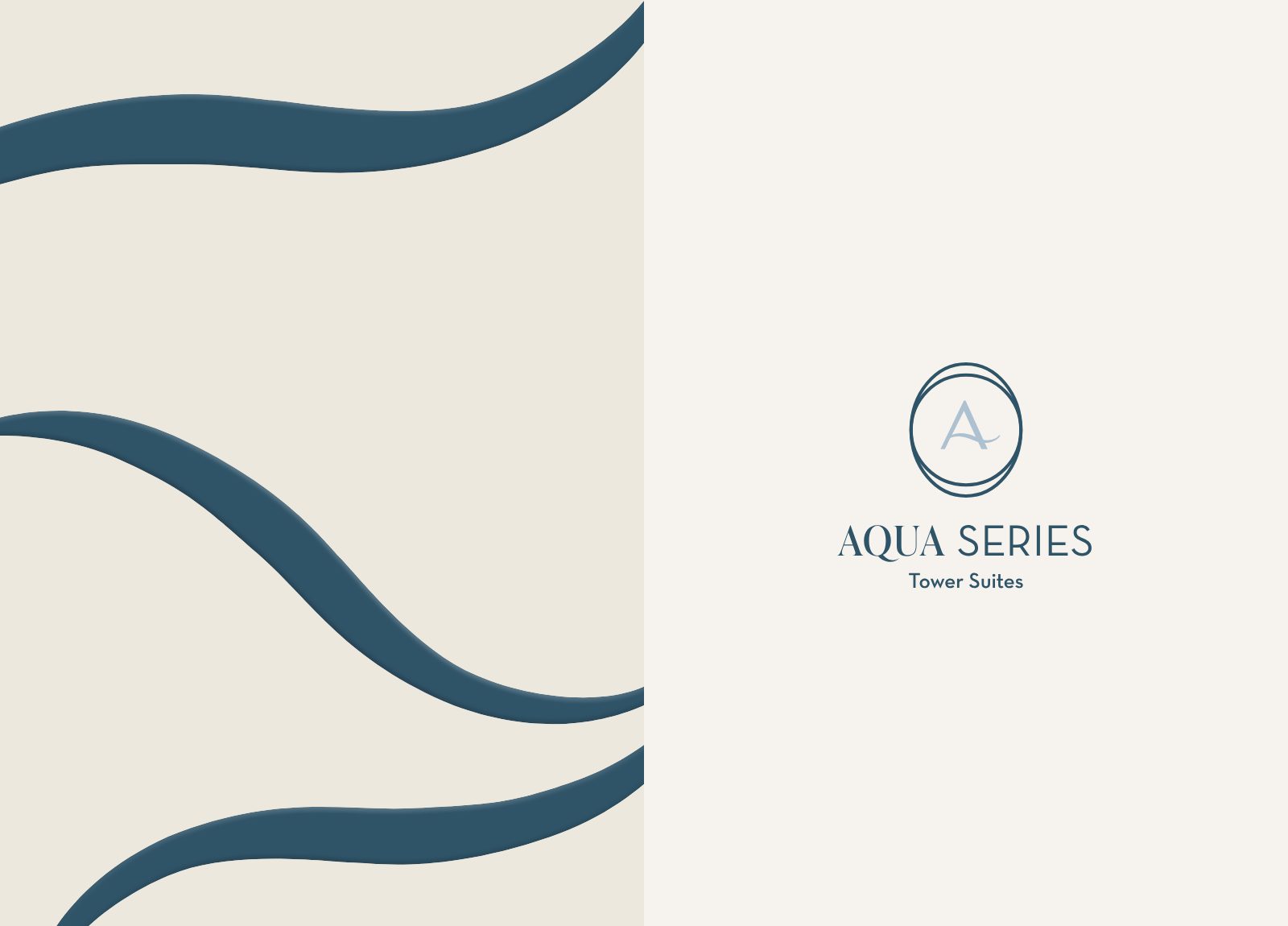 Aqua Series Tower Suites brochure page with flowing wave artwork and the Aquanova emblem