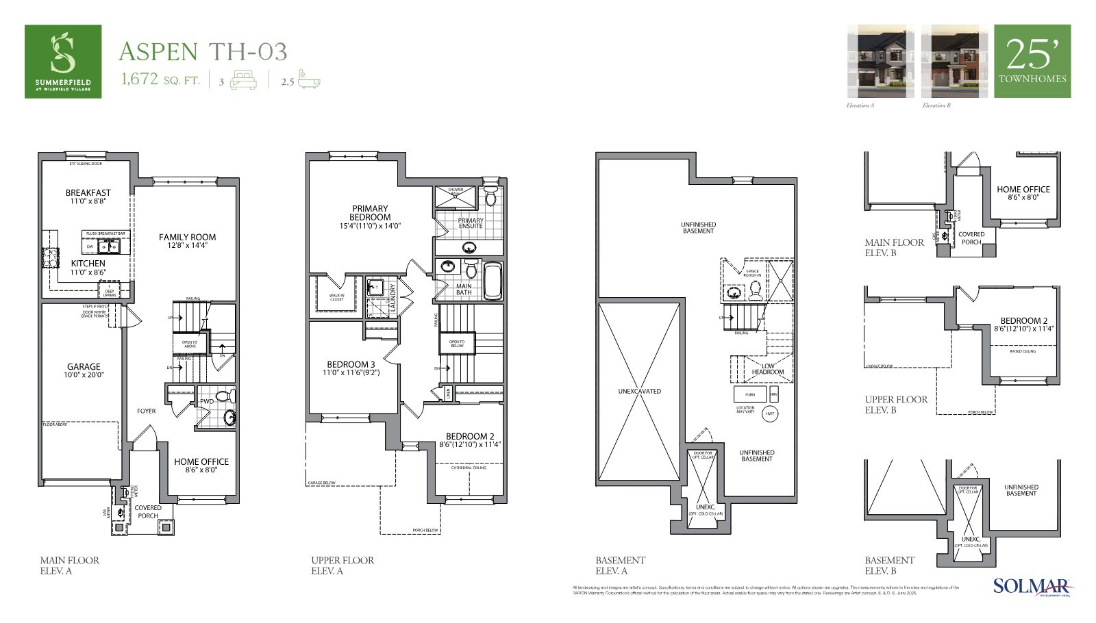 Aspen TH-03 floor plan, 25 foot townhome with home office