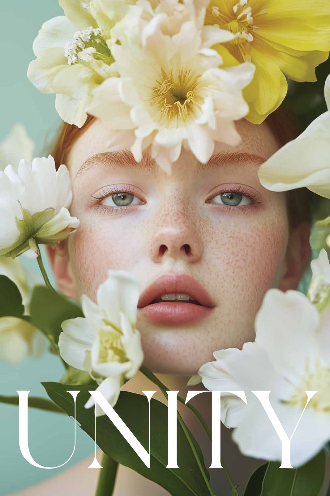 Unity brochure cover with floral portrait