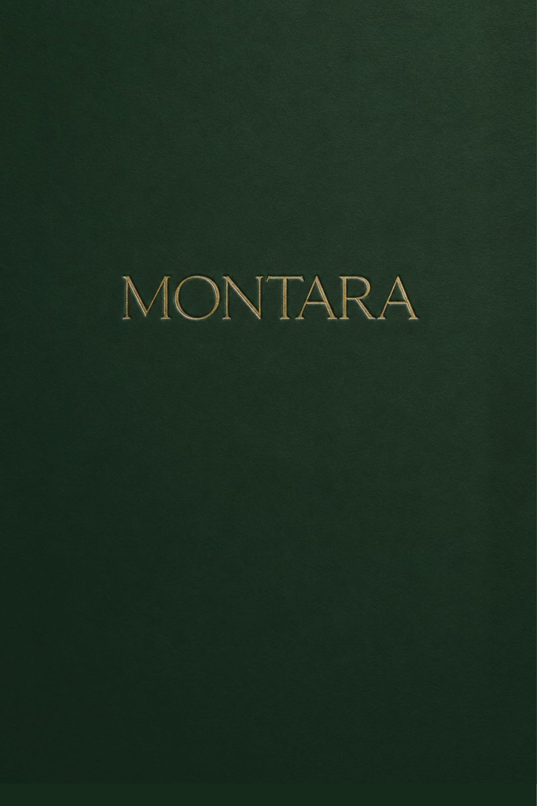Montara gold-foil wordmark on deep green cover