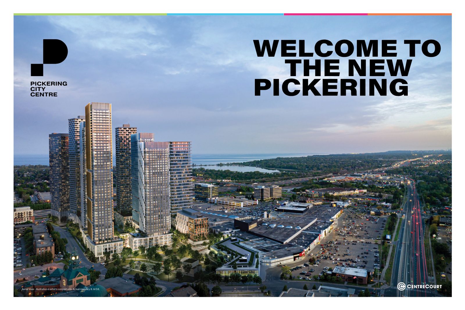 Aerial rendering of the Pickering City Centre masterplan community