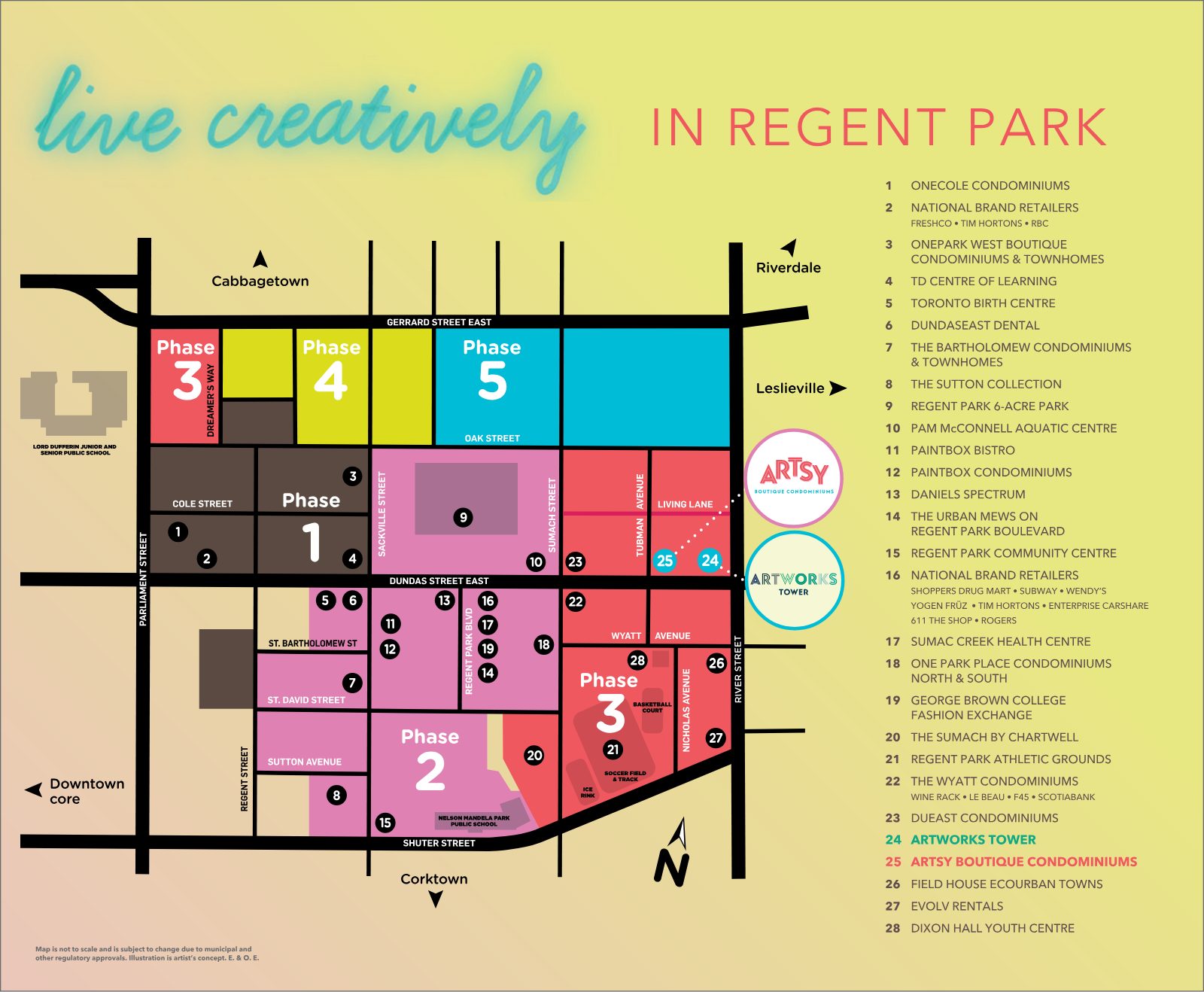 Regent Park community map highlighting Artsy Boutique Condominiums and Artworks Tower