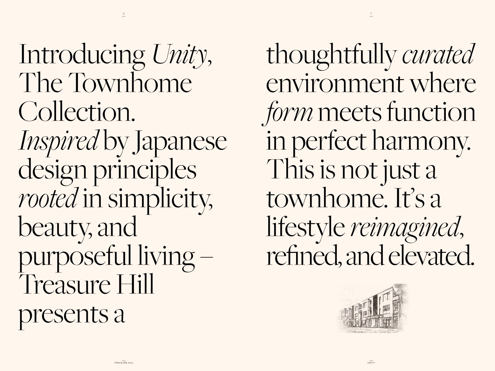 Unity brochure: Introducing Unity, The Townhome Collection, inspired by Japanese design principles