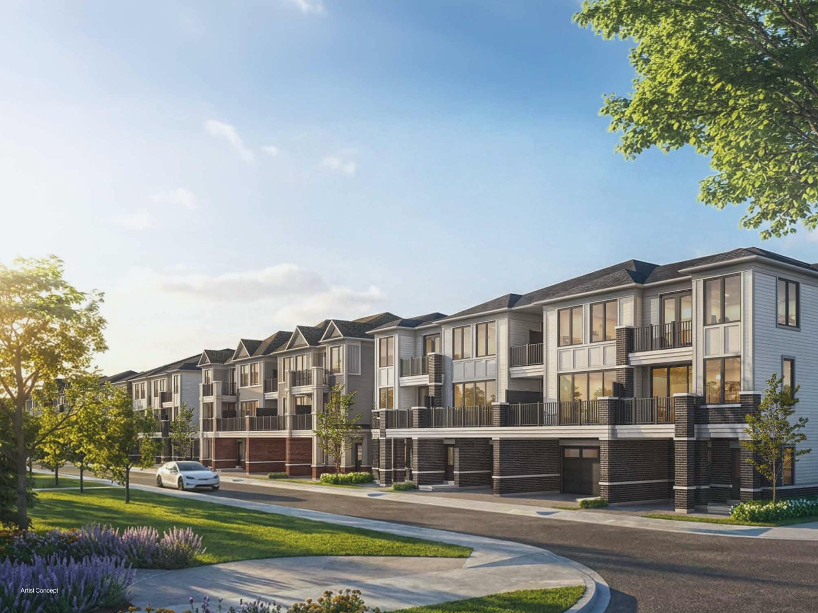 Streetscape rendering of MIRRA townhomes at Brooklin Vue (artist concept)