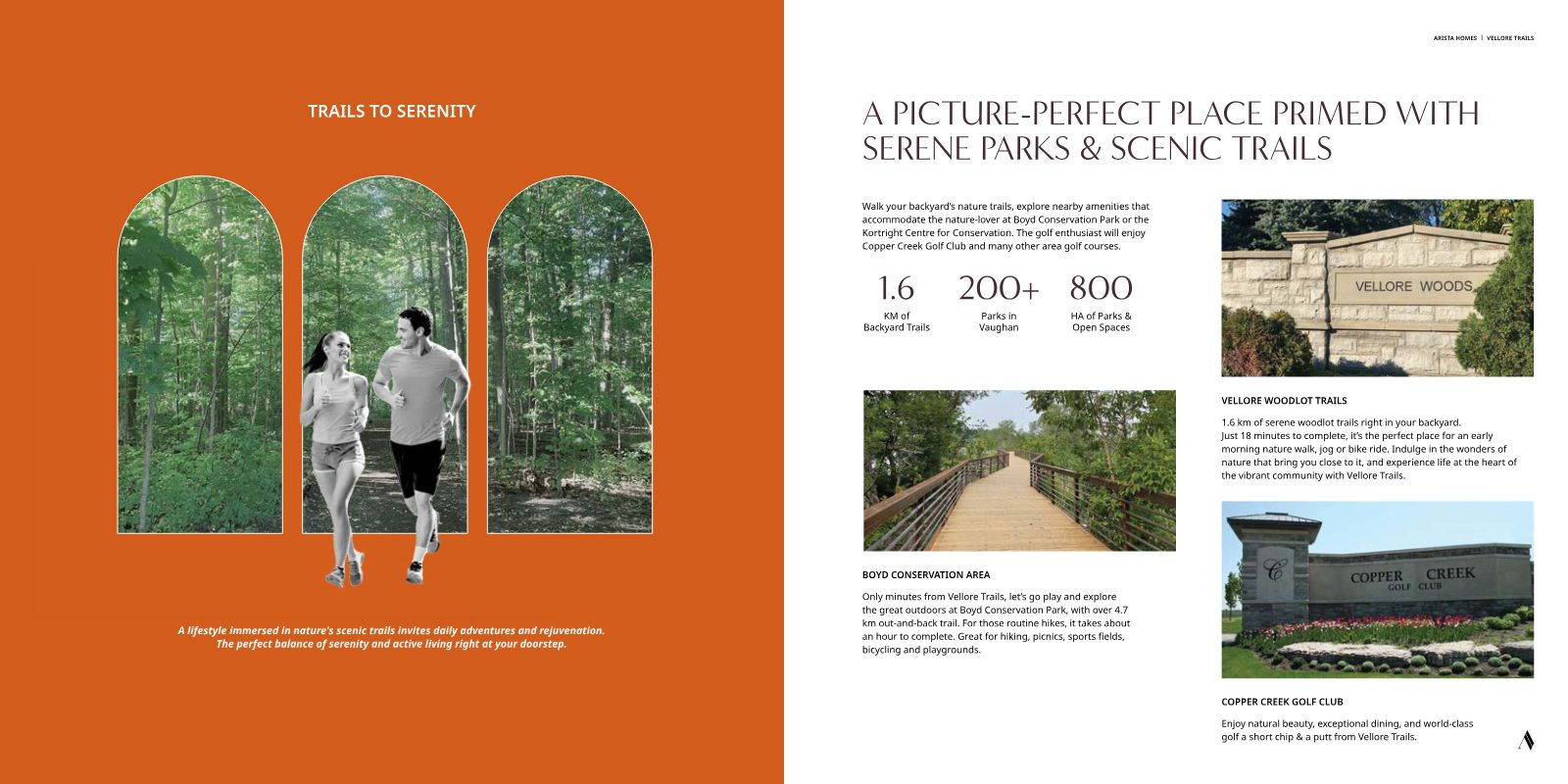 Joggers on a wooded trail, Vellore Woods entrance, Boyd Conservation Area boardwalk and Copper Creek Golf Club