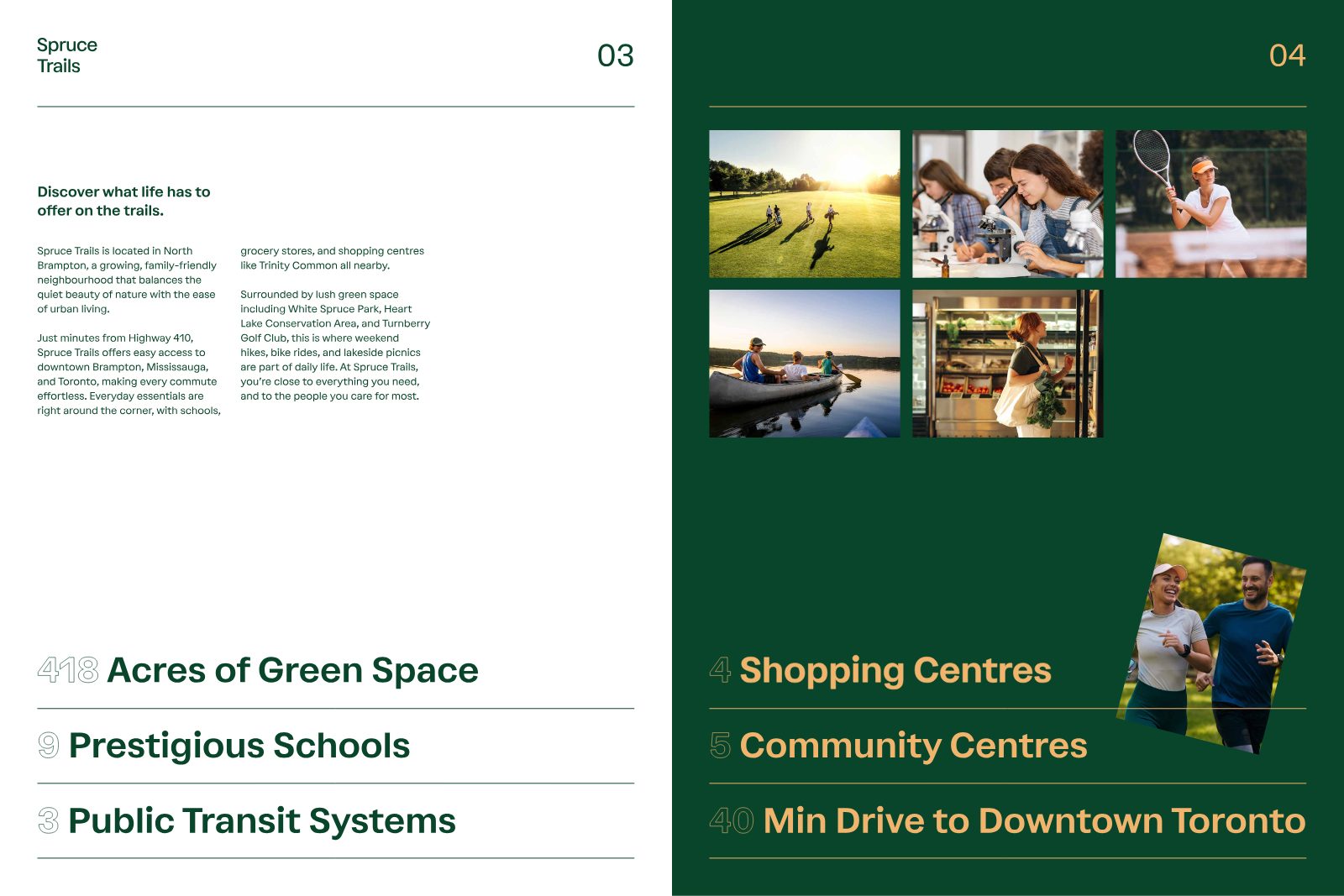 Lifestyle spread: golf, schools, tennis, canoeing and grocery shopping near Spruce Trails