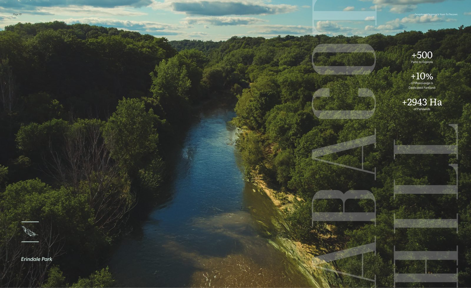 Aerial view of the Credit River winding through the forest at Erindale Park