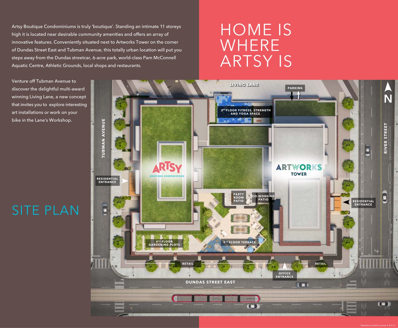Site plan showing Artsy and Artworks Tower, 4th floor terrace, gardening plots and Living Lane