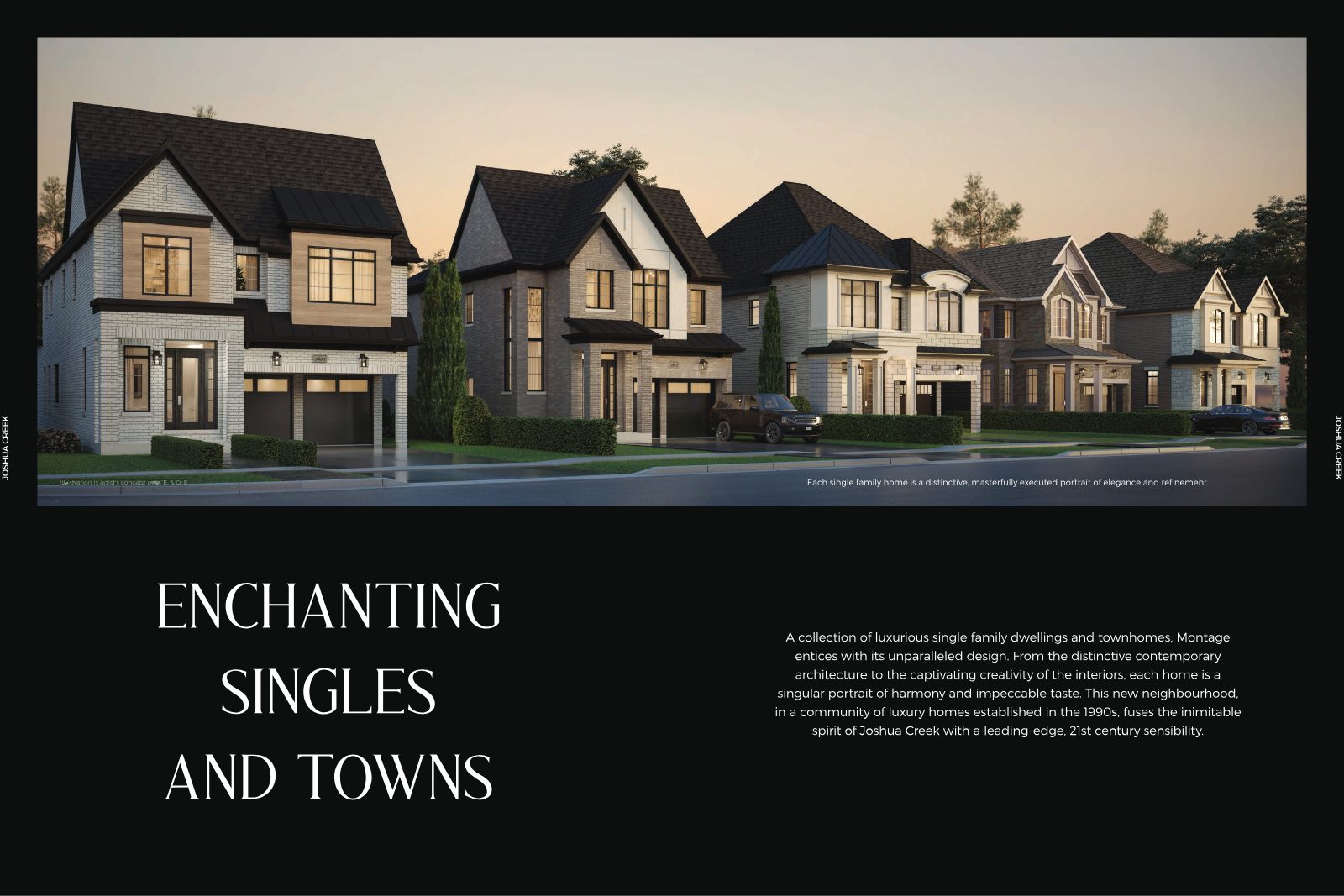 Streetscape rendering of contemporary single-family homes at Joshua Creek Montage