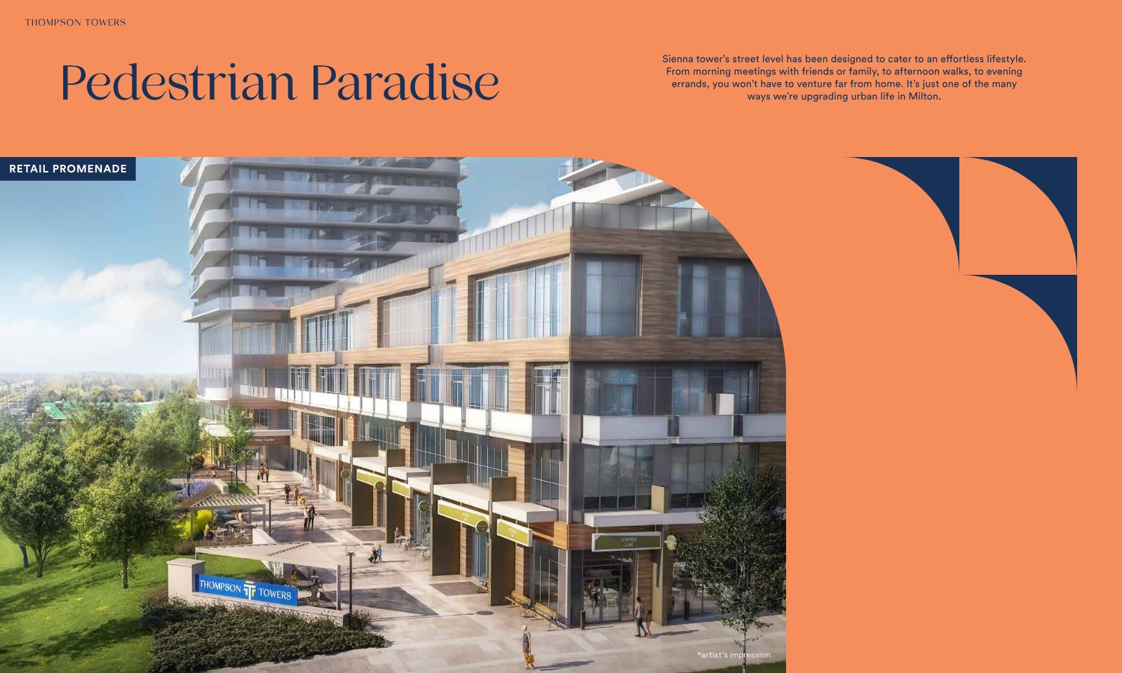 Street-level retail promenade rendering at Sienna