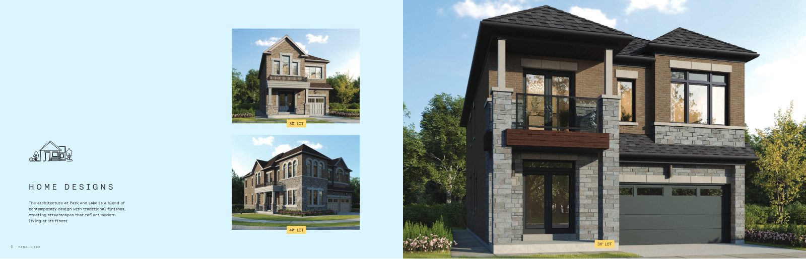 Detached home designs at Park and Lake