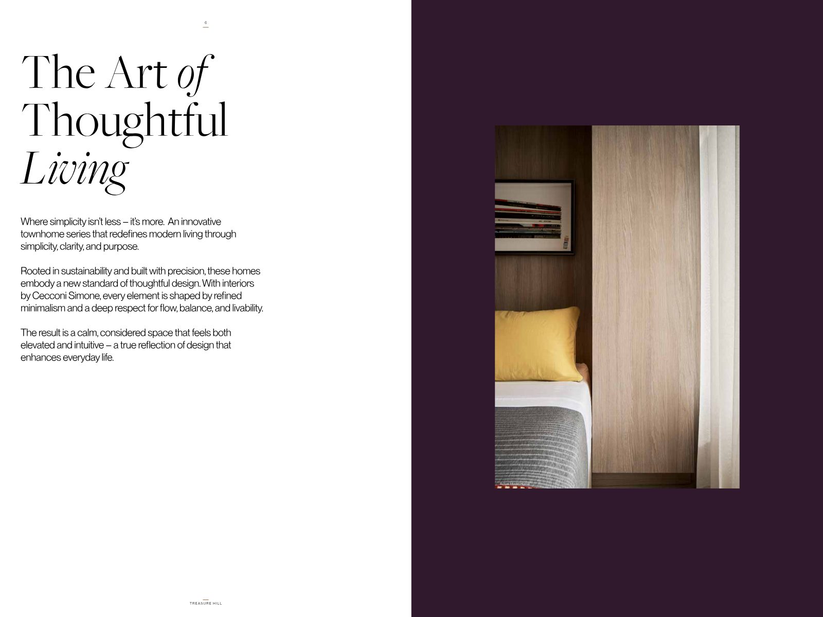 Calm, warm bedroom interior with natural wood panelling
