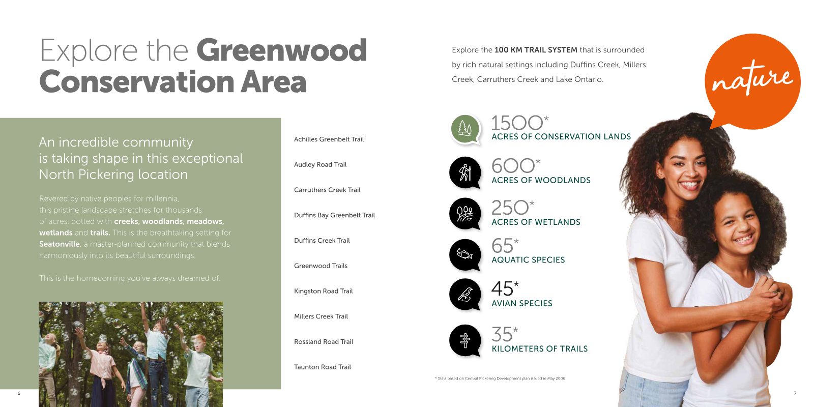 Explore the Greenwood Conservation Area brochure spread with trail list and nature statistics