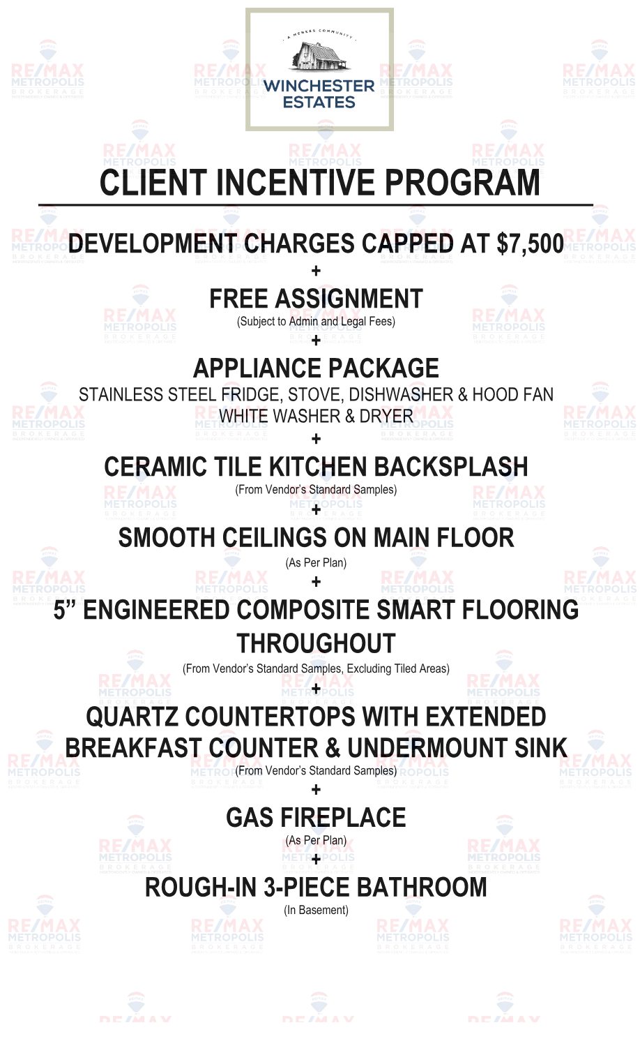 Winchester Estates Client Incentive Program details sheet
