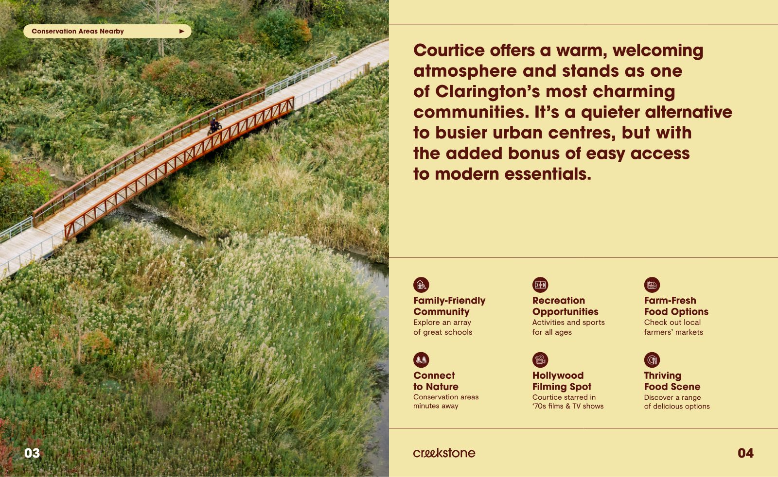 Conservation area trail and bridge near Courtice, showing area amenities