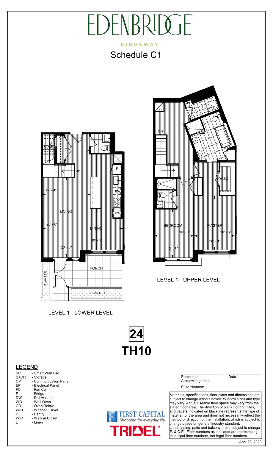 Edenbridge townhome floor plan TH10, two levels with porch