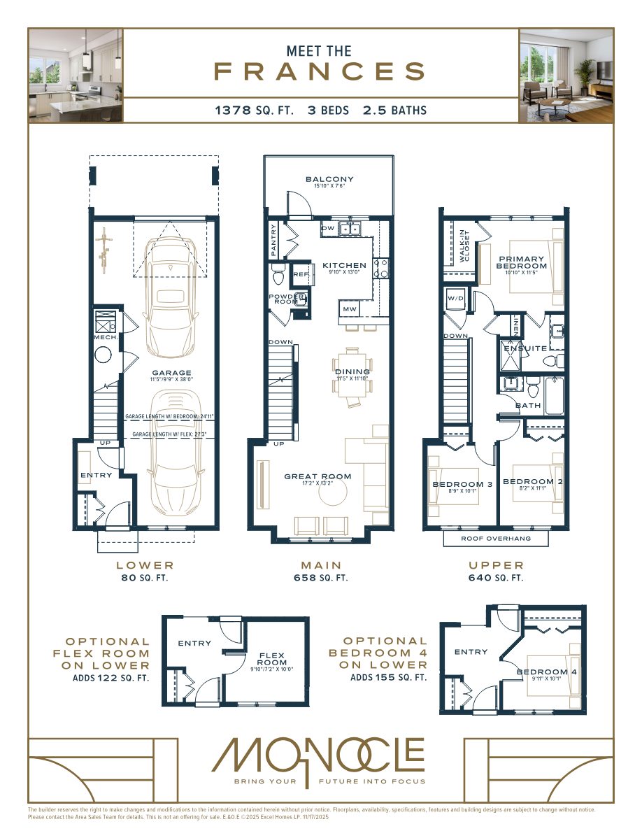 The Frances floorplan — 1378 sq ft, 3 beds, 2.5 baths