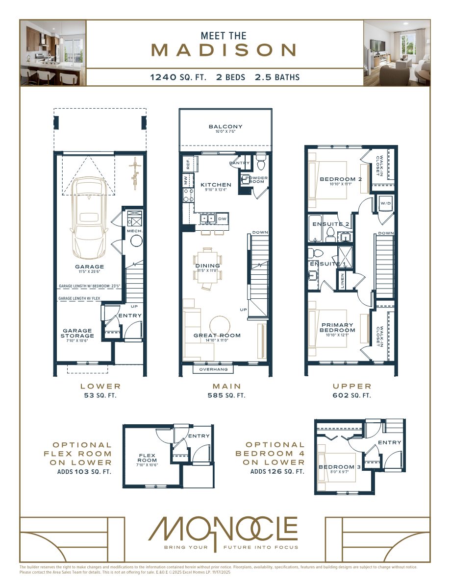 The Madison floorplan — 1240 sq ft, 2 beds, 2.5 baths