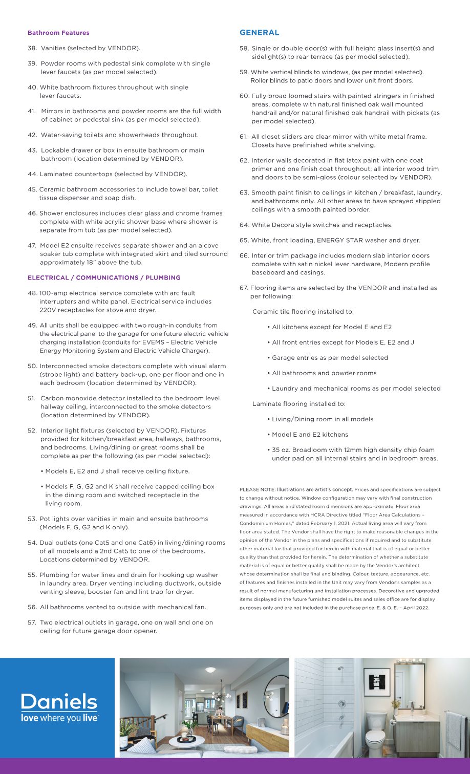 Daniels FirstHome Pickering finishes and specifications