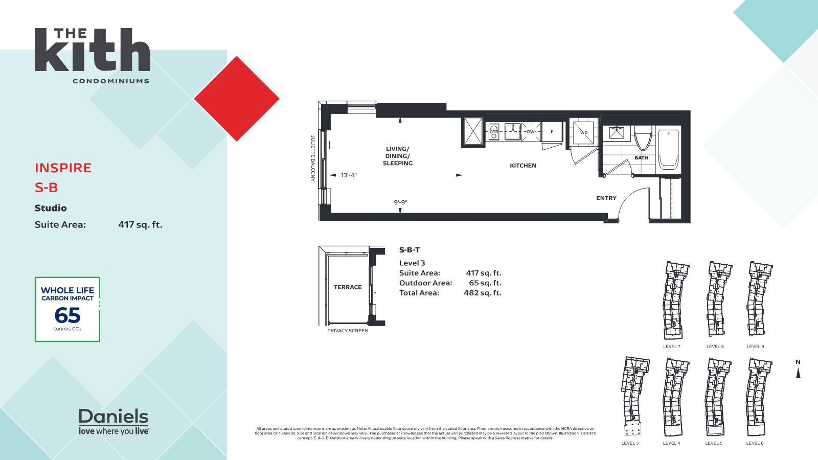 Inspire S-B studio floor plan, 417 sq. ft.