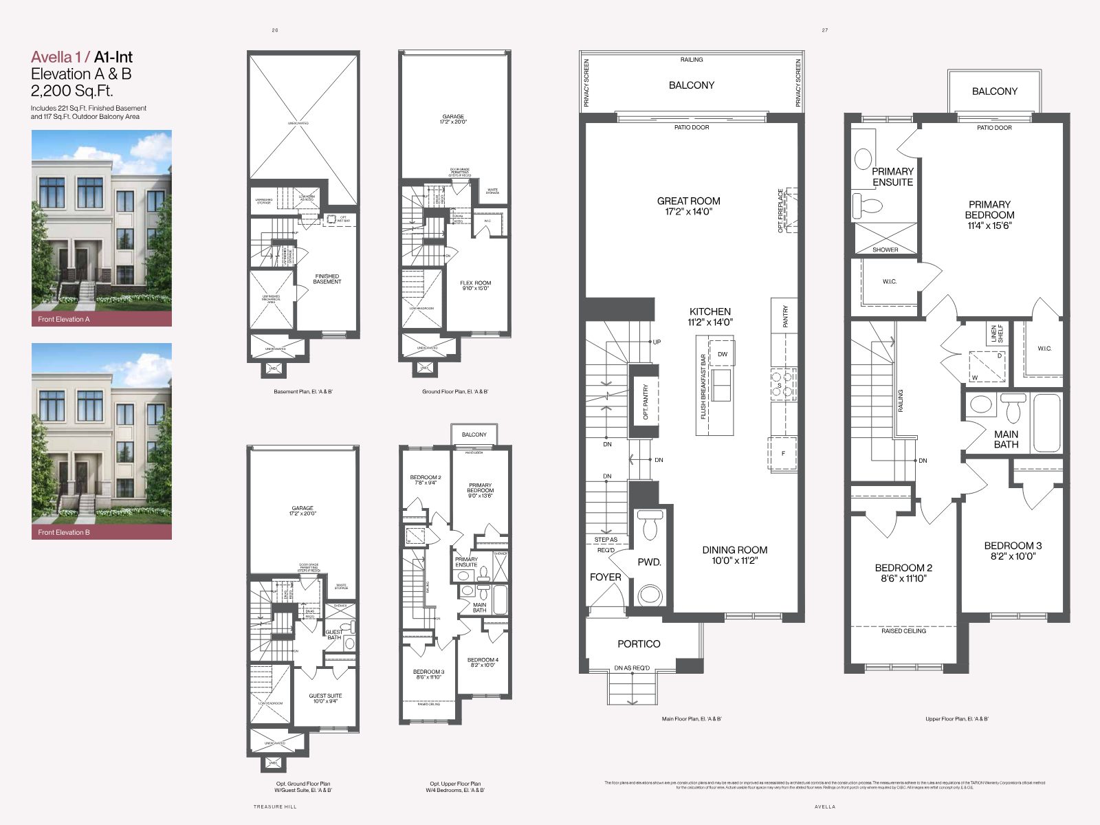 Avella 1 floor plan, 2,200 sq ft, Elevation A and B