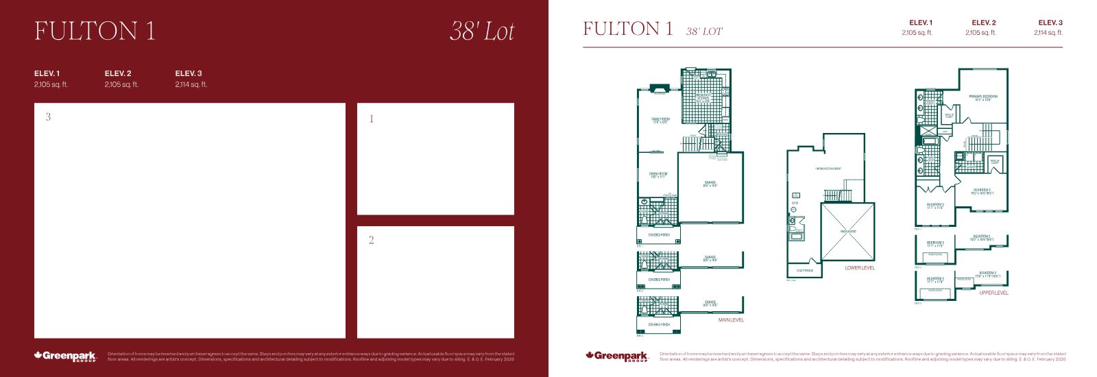 Fulton series exterior rendering on a 38-foot lot