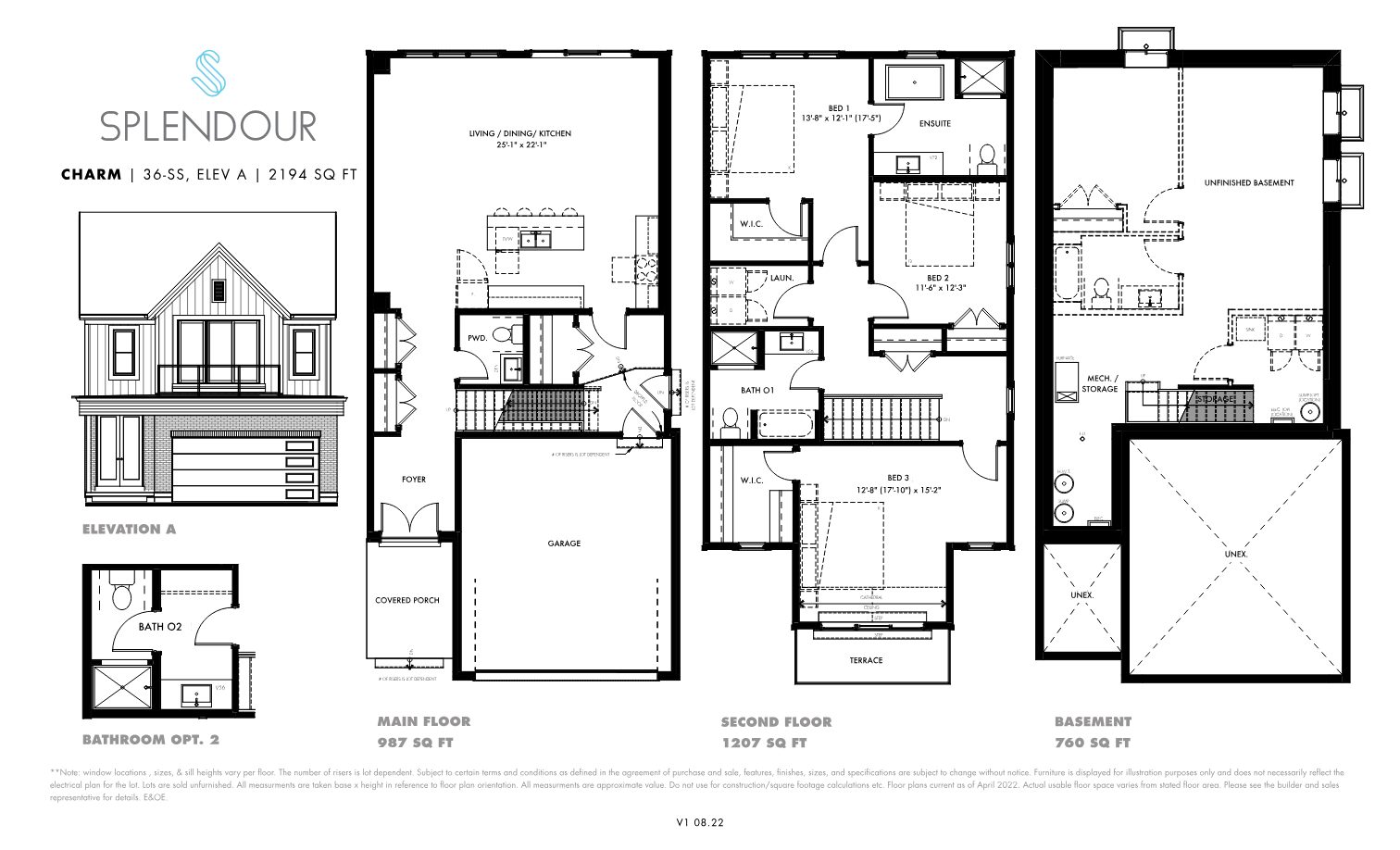 Charm single-family floor plan with open living, dining and kitchen and three bedrooms