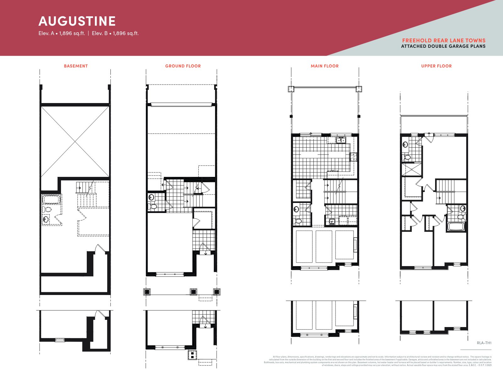 Augustine floor plan, 1,896 sq.ft., attached double garage with terrace and primary-bedroom balcony