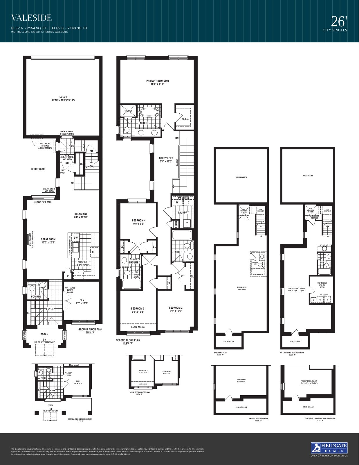 26 foot City Singles floor plan and elevation