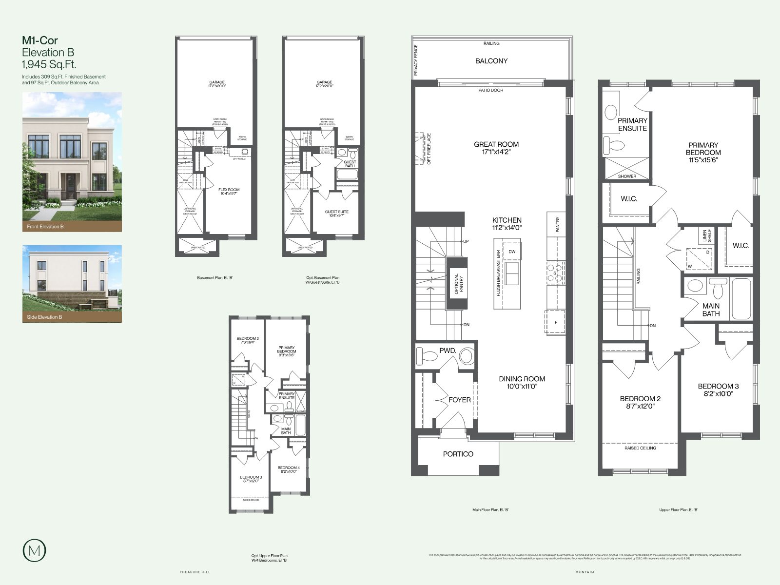 Montara M1-Cor corner floor plan, Elevation B, 1,945 sq ft