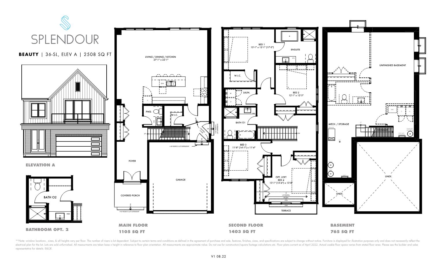 Beauty single-family floor plan, 2,508 sq ft, four bedrooms with terrace