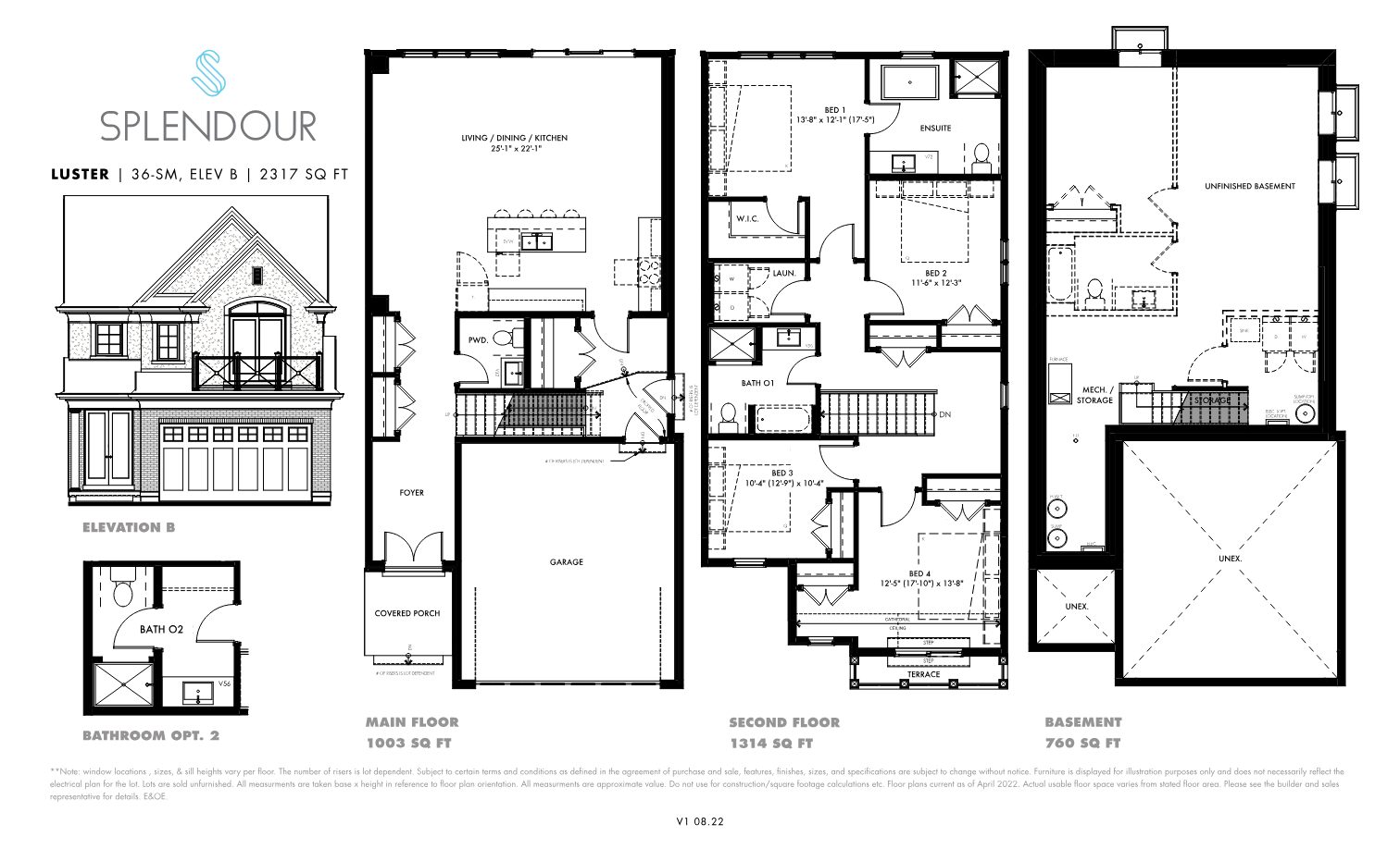 Luster single-family floor plan, Elevation B, 2,317 sq ft, four bedrooms