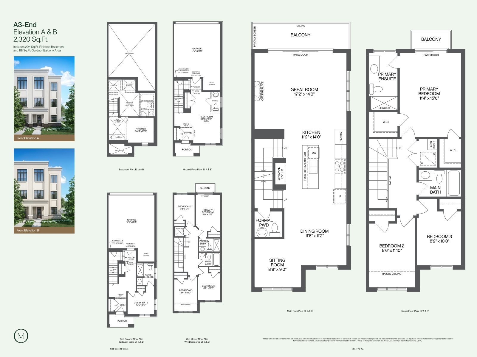 Montara A3-End floor plan, Elevation A and B, 2,320 sq ft