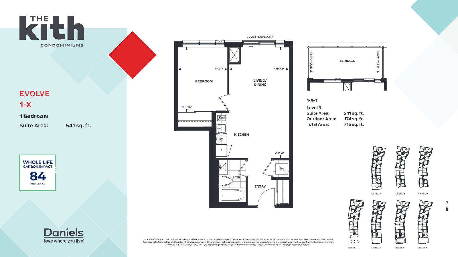 Evolve 1-X one-bedroom floor plan, 541 sq. ft.